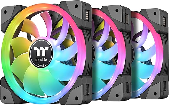 Thermaltake SWAFAN EX 12 RGB PC Desktop Cooling Fan, 3 Pack, 500-2000 RPM, Magnetic Connection, Reversable Blades, Controller Included, CL-F143-PL12SW-A,Black, 120mm