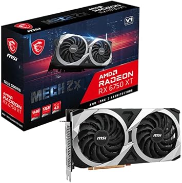 MSI Gaming Radeon RX 6750 XT 192-bit 12GB GDDR6 Boost Clock 2600MHz Dual Torx 3.0 Fans DP/HDMI FreeSync DirectX 12 VR Ready OC Graphics Card (RX 6750 XT MECH 2X 12G V1)