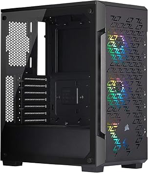 Corsair iCUE 220T RGB AIRFLOW Tempered Glass Mid-Tower Smart ATX Case - High Airflow - Three Included SP120 RGB PRO Fans - Black