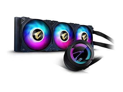 Gigabyte AORUS WATERFORCE 360 AIO Liquid CPU Cooler, 360mm Radiator with 3x120mm Low Noise ARGB Fans, Rotatable ARGB Lighting Panel Design,Compatible with Intel LGA1700 (GP-AORUS WATERFORCE 360),Black