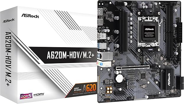 ASRock A620M-HDV/M.2+ Supports AMD Socket AM5 Ryzen 7000 Series Processors