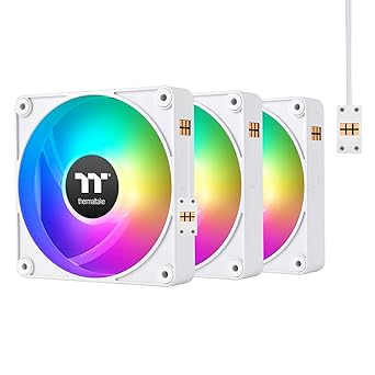 Thermaltake CT120 EX ARGB Sync PC Cooling Fan White (3-Fan Pack), Magnetic Connection, 5V Motherboard Sync, 16.8 Million Colors 9 Addressable LEDs, 120 mm Case/Radiator Fan, CL-F190-PL12SW-A