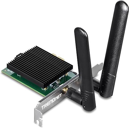 TRENDnet AX3000 Wireless Dual Band & WiFi 6 PCIe Adapter, Bluetooth 5.2 Class 2, 2401 Mbps Wireless AX, 600 Mbps Wireless N Bands, Windows 10, Supports Up to WPA3 WiFi Connectivity, Black, TEW-907ECH