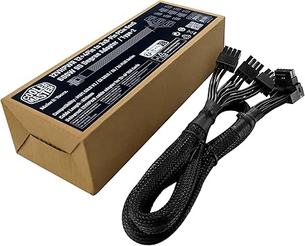 Cooler Master 12VHPWR Adapter Cable Type 2, GeForce RTX 40 Series, 90-Degree 12+4 Pin PCIe 5.0, 650mm (L), 600W Split 3X PCIE 8-Pin for XG Plus|MWE Gold V2 (CMA-NFPC16XXBK2-GL)