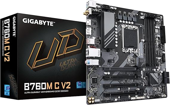 GIGABYTE B760M C V2 LGA 1700 Intel B760 M-ATX Motherboard with DDR5, Triple M.2, PCIe 5.0, USB 3.2 Gen 2x2 Type-C, WiFi 6, 1GbE LAN, Q-Flash Plus, EZ-Latch