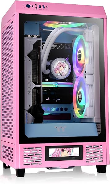 Thermaltake Tower 200 Mini-ITX Computer Case; 2x140mm Pre-Installed CT140 Fans; Supports GPU Length Up to 380mm; CA-1X9-00SAWN-00; Bubble Pink; 3 Year Warranty