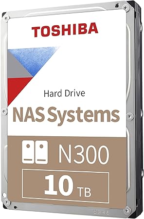 Toshiba N300 10TB NAS 3.5-Inch Internal Hard Drive - CMR SATA 6 Gb/s 7200 RPM 512 MB Cache - HDWG71AXZSTA