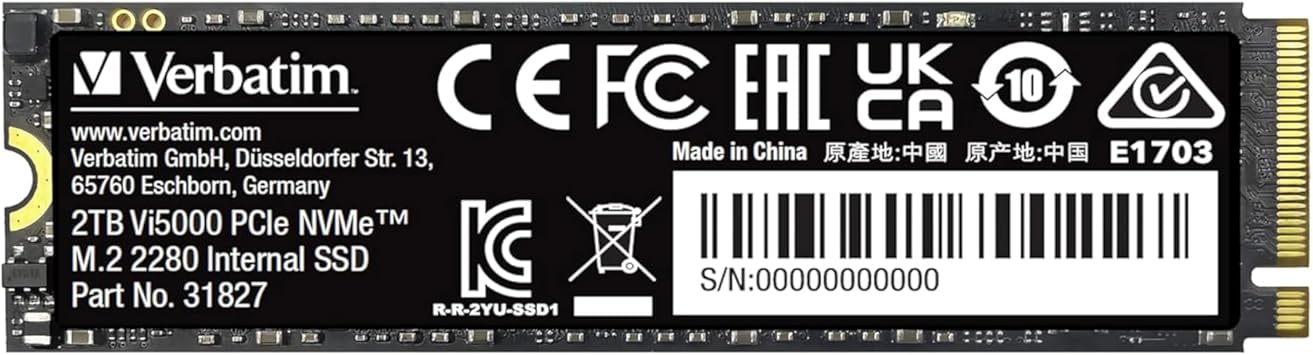 Verbatim 2TB SSD Vi5000 Internal Solid State Hard Drive PCIe NVMe M.2 2282