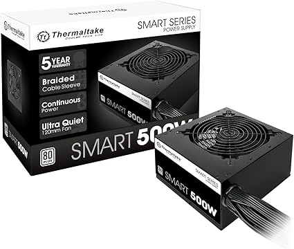 Thermaltake Smart 500W 80+ White Certified PSU, Continuous Power with 120mm Ultra Quiet Cooling Fan, ATX 12V V2.3/EPS 12V Active PFC Power Supply PS-SPD-0500NPCWUS-W