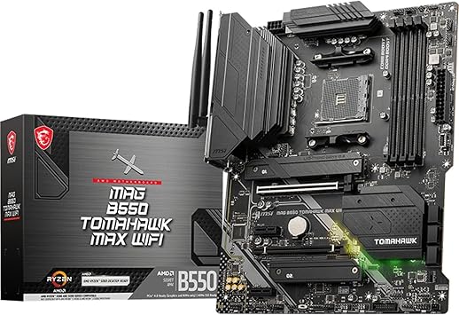 MSI MAG B550 Tomahawk MAX WiFi Gaming Motherboard (AMD Ryzen 5000 Series, AM4, DDR4, PCIe 4.0, SATA 6Gb/s, M.2, USB 3.2 Gen 2, HDMI/DP, Wi-Fi 6E, Bluetooth 5.2, 2.5Gbps LAN, ATX)