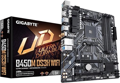 Gigabyte B450M DS3H WiFi (AM4//AMD/B450/mATX/SATA 6GB/s/USB 3.1/HDMI/Wifi/DDR4/Motherboard)