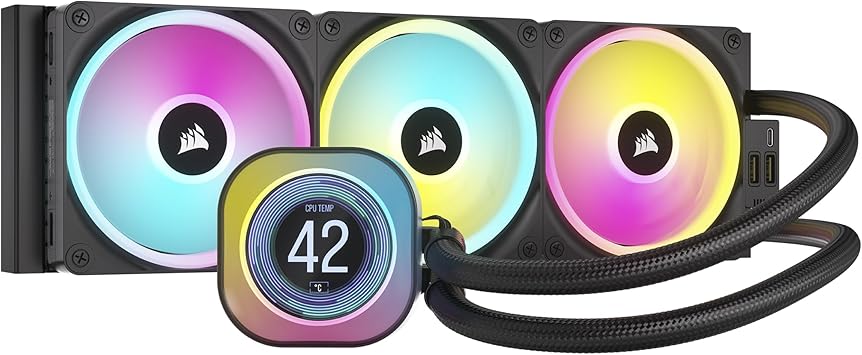 CORSAIR iCUE Link H150i LCD Liquid CPU Cooler - 360mm AIO - QX120 RGB Fans - 2.1” IPS LCD Screen - Fits Intel LGA 1700, AMD AM5 - iCUE Link System Hub Included - Black