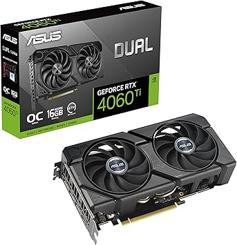 Asus Dual GeForce RTX™ 4060 Ti EVO OC Edition 16GB GDDR6 (PCIe 4.0, 16GB GDDR6, DLSS 3, HDMI 2.1a, DisplayPort 1.4a, 2.5-Slot Design, Axial-tech Fan Design, 0dB Technology, and More)