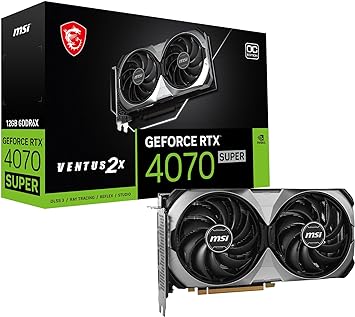 MSI Gaming RTX 4070 Super 12G Ventus 2X OC Graphics Card (NVIDIA RTX 4070 Super, 192-Bit, Boost Clock: 2520 MHz, 12GB GDRR6X 21 Gbps, HDMI/DP, Ada Lovelace Architecture)