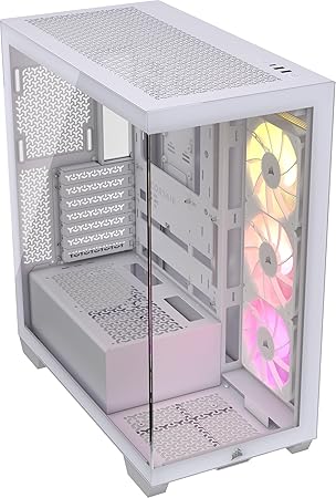 CORSAIR 3500X ARGB Mid-Tower ATX PC Case – Panoramic Tempered Glass – Reverse Connection Motherboard Compatible – 3X CORSAIR RS120 ARGB Fans Included – White