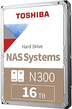 Toshiba N300 16TB NAS 3.5-Inch Internal Hard Drive - CMR SATA 6 GB/s 7200 RPM 512 MB Cache - HDWG51GXZSTA