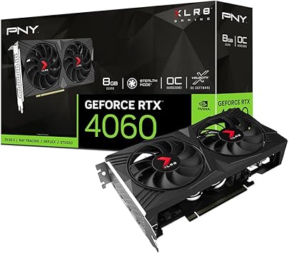 PNY GeForce RTX™ 4060 8GB XLR8 Gaming Verto™ Dual Fan OC Graphics Card DLSS 3 (128-bit, PCIe 4.0, GDDR6, HDMI/DisplayPort, Supports 4k, 2 Slot)