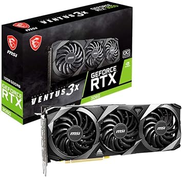 MSI Gaming GeForce RTX 3060 12GB 15 Gbps GDRR6 Boost Clock: 1807 MHz 192-Bit HDMI/DP PCIe 4 Torx Triple Fan Ampere OC Graphics Card (RTX 3060 Ventus 3X 12G OC)