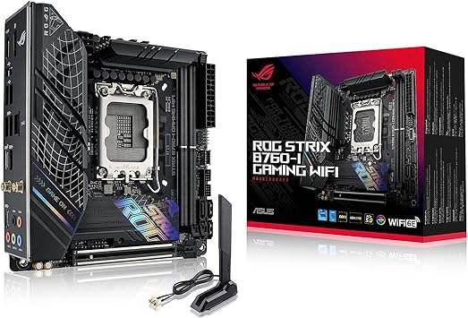 ASUS ROG Strix B760-I Gaming WiFi 6E Intel® B760(13th and 12th Gen)LGA 1700 mini-ITX motherboard,8 + 1 power stages,DDR5 up to 7600 MT/s, PCIe 5.0,2xM.2 slots,USB 3.2 Gen 2x2 Type-C,Aura Sync RGB