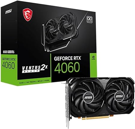 MSI GeForce RTX 4060 Ventus 2X Black 8G OC Gaming Graphics Card - 8GB GDDR6X, PCI Express Gen 4, 128-bit, 3X DP v 1.4a, HDMI 2.1a (Supports 4K & 8K HDR)