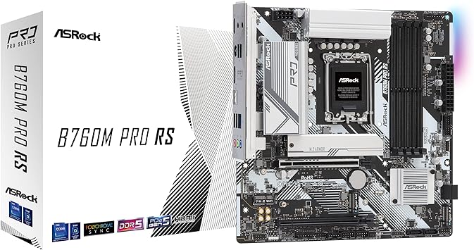 ASRock B760M Pro RS Motherboard DDR5 7200MHz HDMI DisplayPort eDP PCIe Gen5 (Graphics) 14th 13th 12th Gen Intel Core Processors LGA1700 192GB