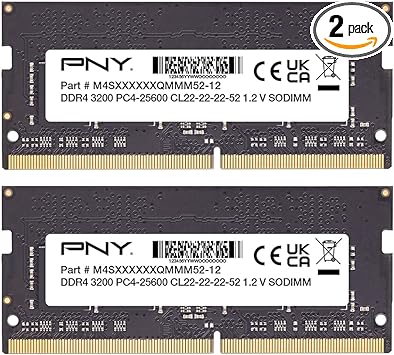 PNY Performance 16GB (2x8GB) DDR4 DRAM 3200MHz (PC4-25600) CL22 (Compatible with 2933MHz, 2666MHz, 2400MHz or 2133MHz) 1.2V Notebook/Laptop (SODIMM) Computer Memory Kit – MN16GK2D43200-TB