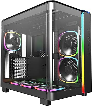 MONTECH King 95 PRO Dual-Chamber ATX Mid-Tower PC Gaming Case, High-Airflow, Toolless Panels, Sturdy Curved Tempered Glass Front, Six ARGB PWM Fan Pre-Installed with Fan Hub, King 95 PRO Black US