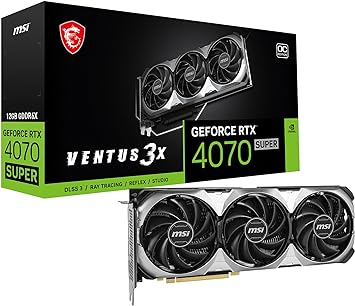 MSI Gaming RTX 4070 Super 12G Ventus 3X OC Graphics Card (NVIDIA RTX 4070 Super, 192-Bit, Extreme Clock: 2520 MHz, 12GB GDRR6X 21 Gbps, HDMI/DP, Ada Lovelace Architecture)