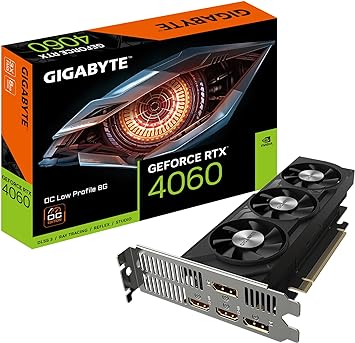 GIGABYTE GeForce RTX 4060 OC Low Profile 8G Graphics Card, 3X WINDFORCE Fans, 8GB 128-bit GDDR6, GV-N4060OC-8GL Video Card