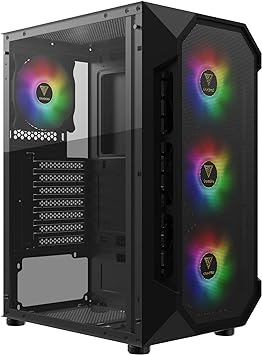 GAMDIAS ATX Mid Tower Gaming Computer PC Case with Side Tempered Glass, 4X 120mm ARGB Case Fans and Sync with 5V RGB Motherboard