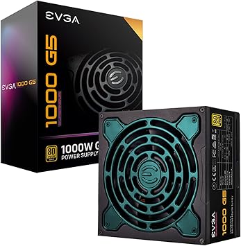 EVGA 1000 G5, 80 Plus Gold 1000W, Fully Modular, ECO Mode with Fdb Fan, 100% Japanese Capacitors, 10 Year Warranty, Compact 150mm Size, Power Supply 220-G5-1000-X1