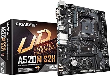 Gigabyte A520M S2H (AMD Ryzen AM4/MicroATX/4+3 Phases Digital PWM/Gigabyte Gaming GbE LAN/NVMe PCIe 3.0 x4 M.2/3 Display Interfaces/Q-Flash Plus/RGB Fusion 2.0/Motherboard)