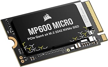 Corsair MP600 Micro 1TB M.2 NVMe PCIe x4 Gen4 2 SSD – M.2 2242 – Up to 5,100MB/sec Sequential Read – High-Density 3D TLC NAND – Compatible with Lenovo Legion Go and Thin PCIe 4.0 Laptops – Black