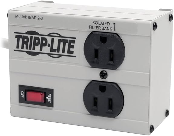 Tripp Lite IBAR2-6D Isobar 2 Outlet Surge Protector Power Strip, 6ft Cord, Right-Angle Plug, Metal, Lifetime Limited Warranty & Dollar 25,000 Insurance