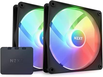 NZXT F140 RGB Core Twin Pack - 2 x 140mm Hub-Mounted RGB Fans with RGB Controller - 8 Individually-Addressable LEDs - Semi-Translucent Blades - High Static Pressure & Airflow - CAM Software - Black