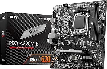 MSI PRO A620M-E ProSeries Motherboard (AMD 9000/8000/7000 Series Processors, AM5, DDR5, PCIe 4.0, SATA 6Gb/s, M.2, USB 3.2 Gen 1, DVI/HDMI, mATX)