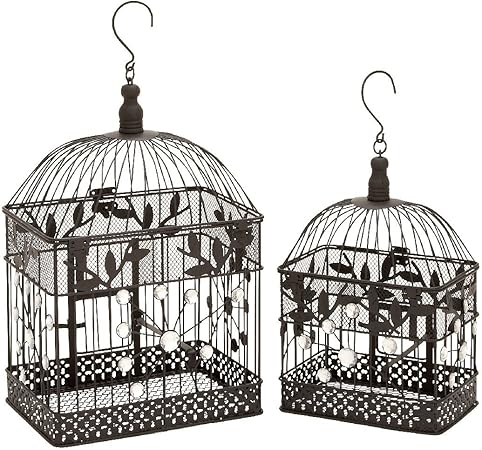 Deco 79 55117 2-Piece Metal Acrylic Square Bird Cage Set