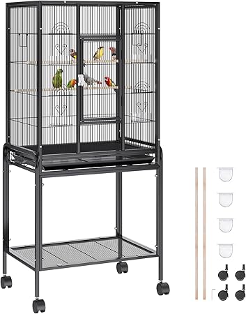 VEVOR 54 Inch Standing Large Bird Cage, Wrought Iron Flight Bird Cage with Rolling Stand and Slide Out Tray, Parakeet Cage Bird Cage for Parrots, Macaw, Cockatiels, Canary, Finch, Lovebirds, Pigeons