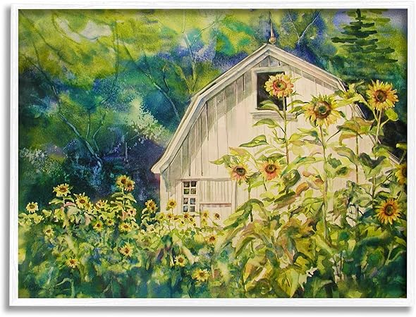 Stupell Industries Peaceful Sunflower Field Countryside Woodlands Barn, Design by MB Cunningham