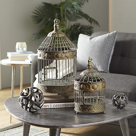 Deco 79 Metal Floral Birdcage Antique Twisted Rod with Latch Closure and Hanging Hook, 24