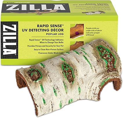 Zilla Rapid Sense UV Detecting Pet Reptile Terrarium Décor, Detects UVB Levels, Poplar Log, Medium