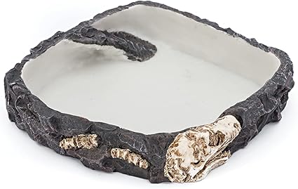 PENN-PLAX Reptology Reptile Fossil Rock Food/Water Dish – Perfect for Bearded Dragons, Geckos, Chameleons, Snakes, Hermit Crabs, and Many More – Large