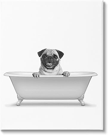 Stupell Industries Pug Dog In Tub Bathroom Pet Canvas Wall Art, Design by Annalisa Latella