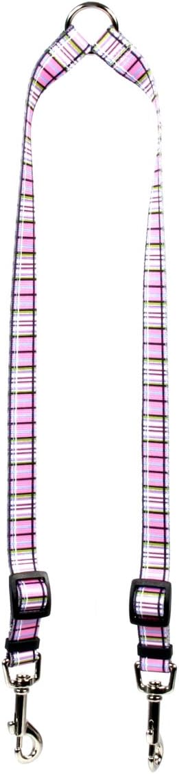 Yellow Dog Design Tartan Pink Coupler Dog Leash-Size Small-3/8 inch Wide and 9 to 12 inches Long