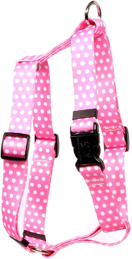 Yellow Dog Design New Pink Polka Dot Roman Style H Dog Harness, X-Large-1