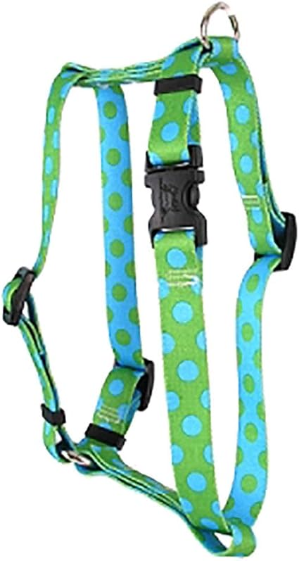 Yellow Dog Design Green and Blue Polka Dot Roman Style H Dog Harness, Small/Medium