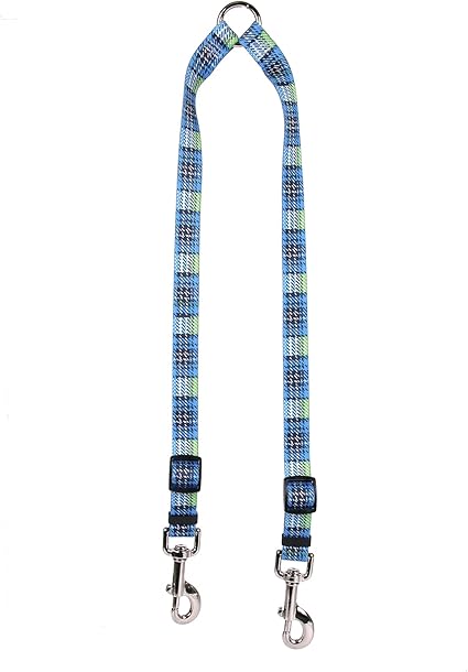 Yellow Dog Design Tartan Blue Coupler Dog Leash-Size Small-3/8 inch Wide and 9 to 12 inches Long