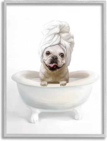 Stupell Industries Bathroom Relaxation House Pet Terrier Claw Bath, Design by Ziwei Li Gray Framed Wall Art, 24 x 30, White