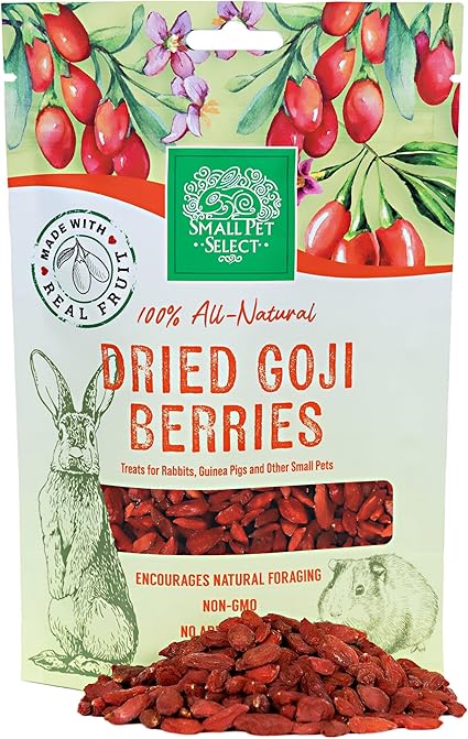 Small Pet Select - Dried Goji Berries, a Natural Treat for Rabbits, Guinea Pigs, Chinchillas, Gerbils, Hamsters, Mice, and Rats, 2oz