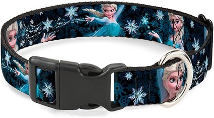 Buckle-Down Breakaway Cat Collar - Elsa the Snow Queen Poses PERFECT AND POWERFUL Blues/White - 1/2